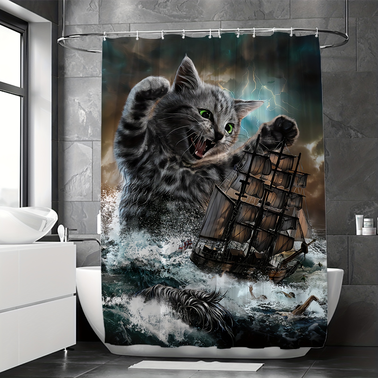 Cortinas de ducha de gato, cortina de ducha de baño, bonita cortina de ducha  de tela 3D con ganchos, divertida cortina de ducha impermeable o estera –  Los mejores productos en la