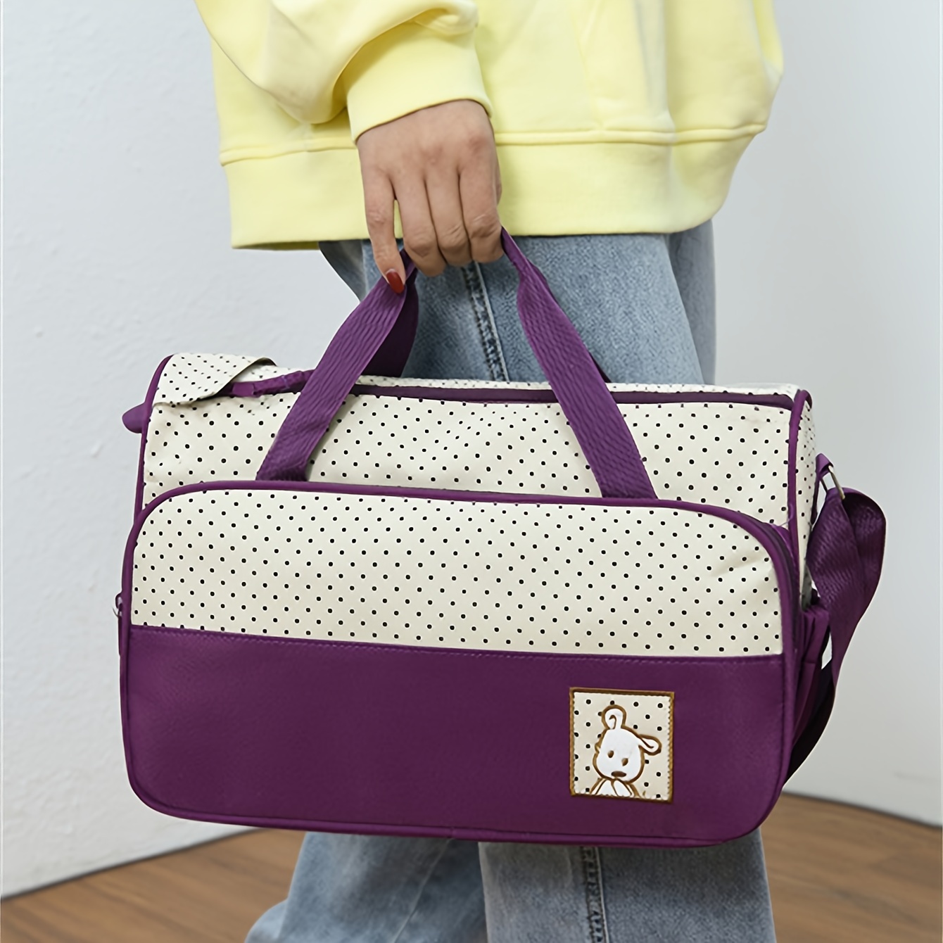5pcs Polka Dot Mommy Bag Set, Stylish & Spacious