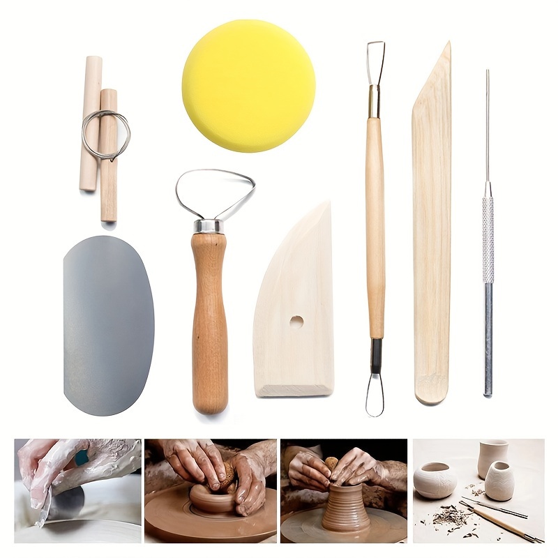 

8-piece Wooden Pottery Tool Set For Sculpting, Modeling, Trimming, And Cleaning - Uncharged Ceramic Carving And Shaping Kit For Beginners