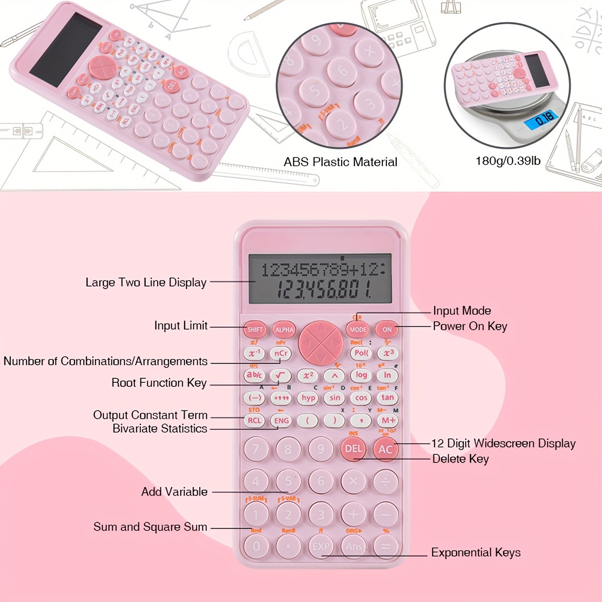 2 line Standard Scientific Calculator Portable Cute School - Temu