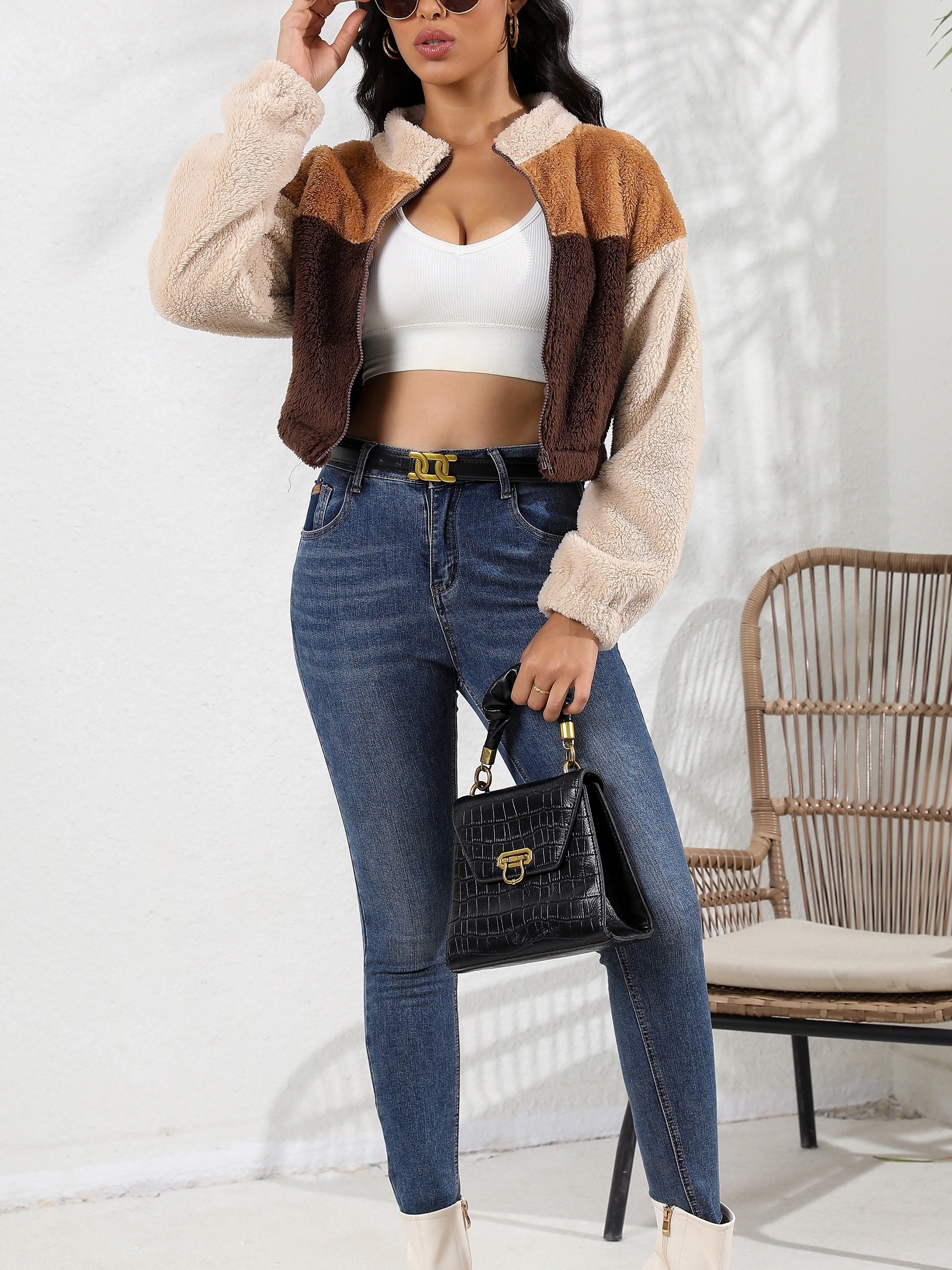 Womens cropped teddy on sale jacket