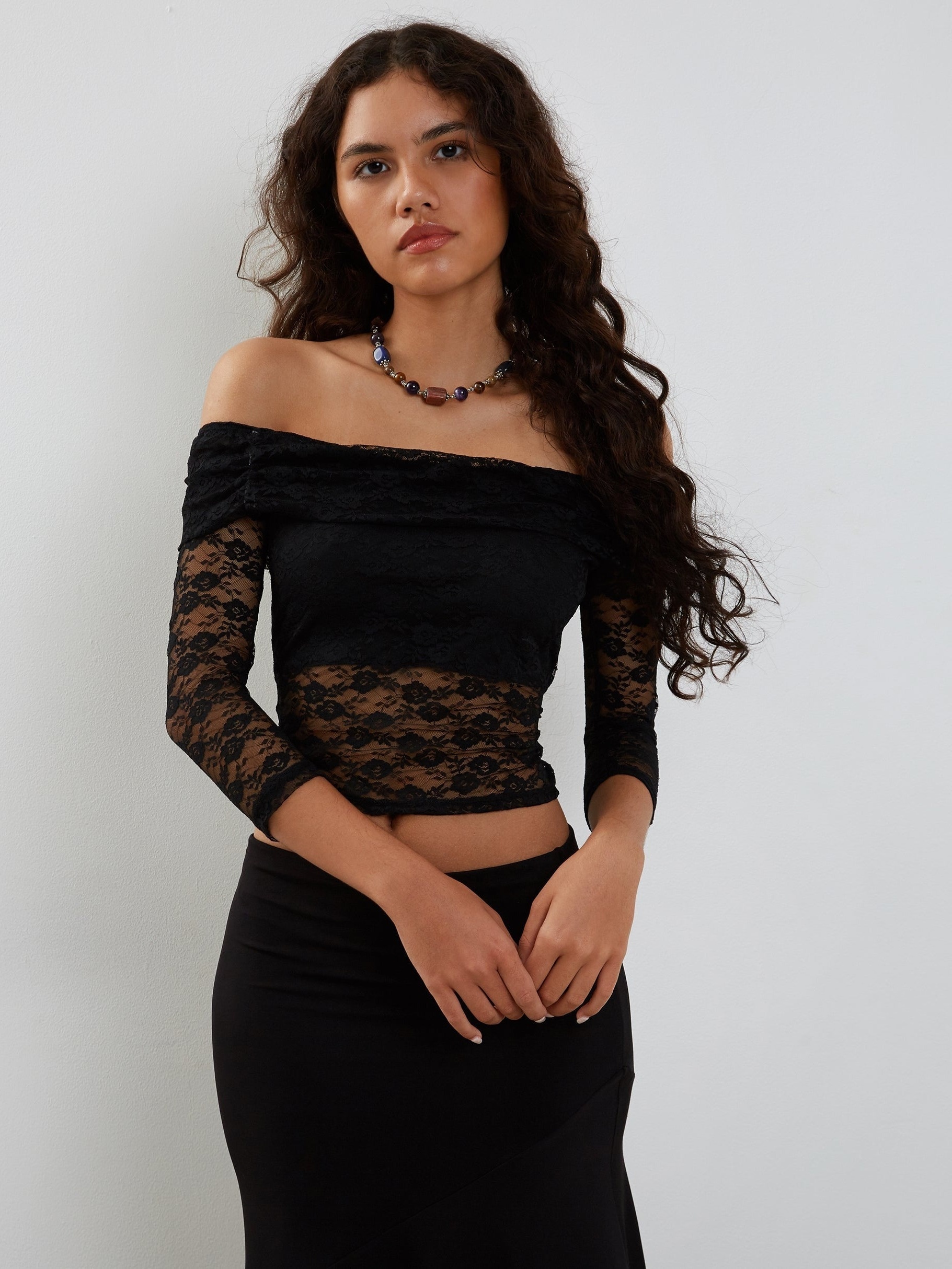 Floral Lace Shoulder Crop Top Casual Ruched Long Sleeve Top - Temu