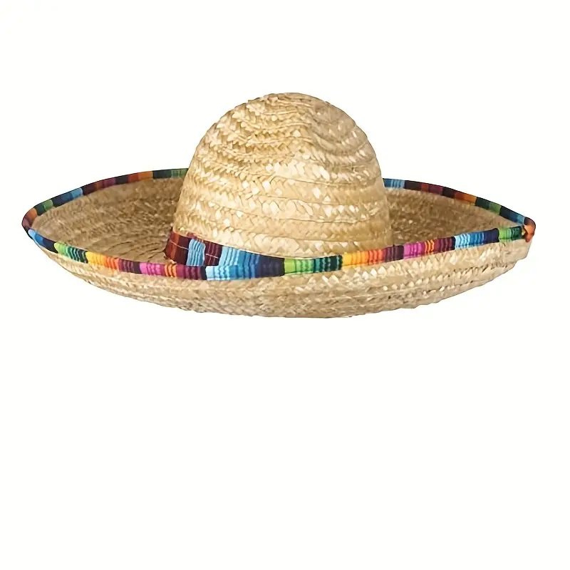 Wide Mexican Sombrero Hat Adults With Serape Trim Authentic - Temu