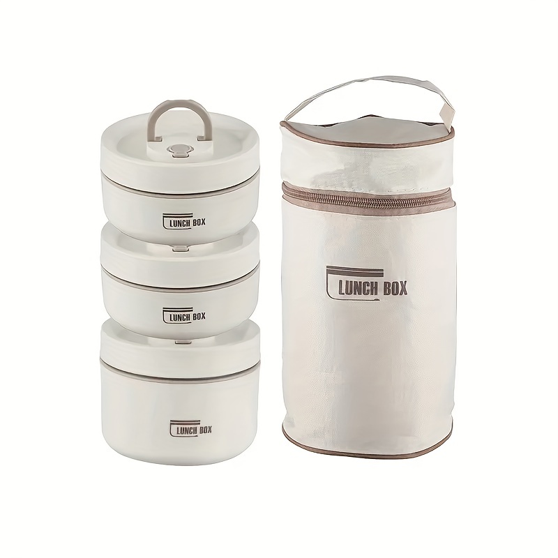 Portable Thermos 304 stainless steel insulated lunch box leakproof sealed  bucket student lunch box multi-layer Round bento box