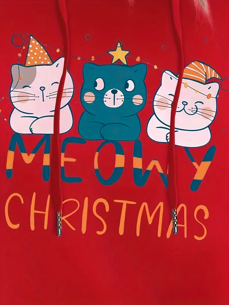 Womens Sweatshirt Fashion Casual Christmas Cat Printed Pattern O