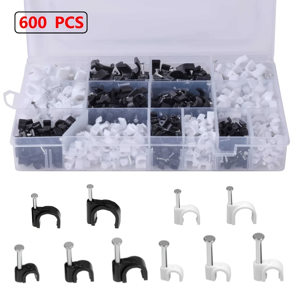 600pcs Cable Clips With Steel Nail Round Wire Clips Black - Temu