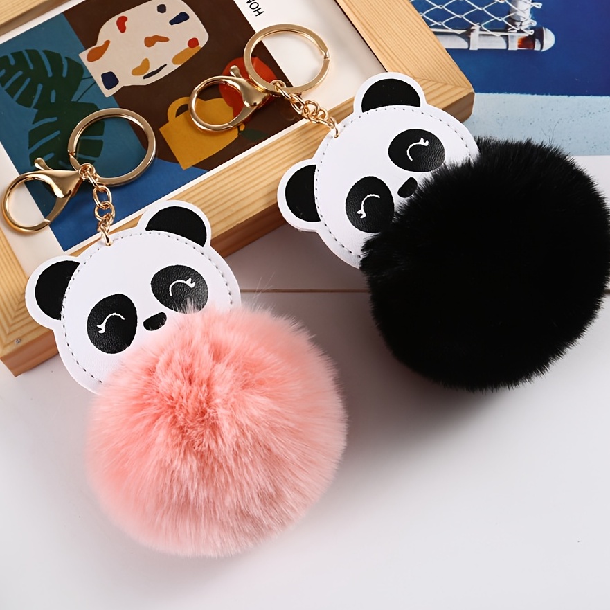 Panda bag charm Pom Pom Keychain Black Fluffy cute kawaii New Gift