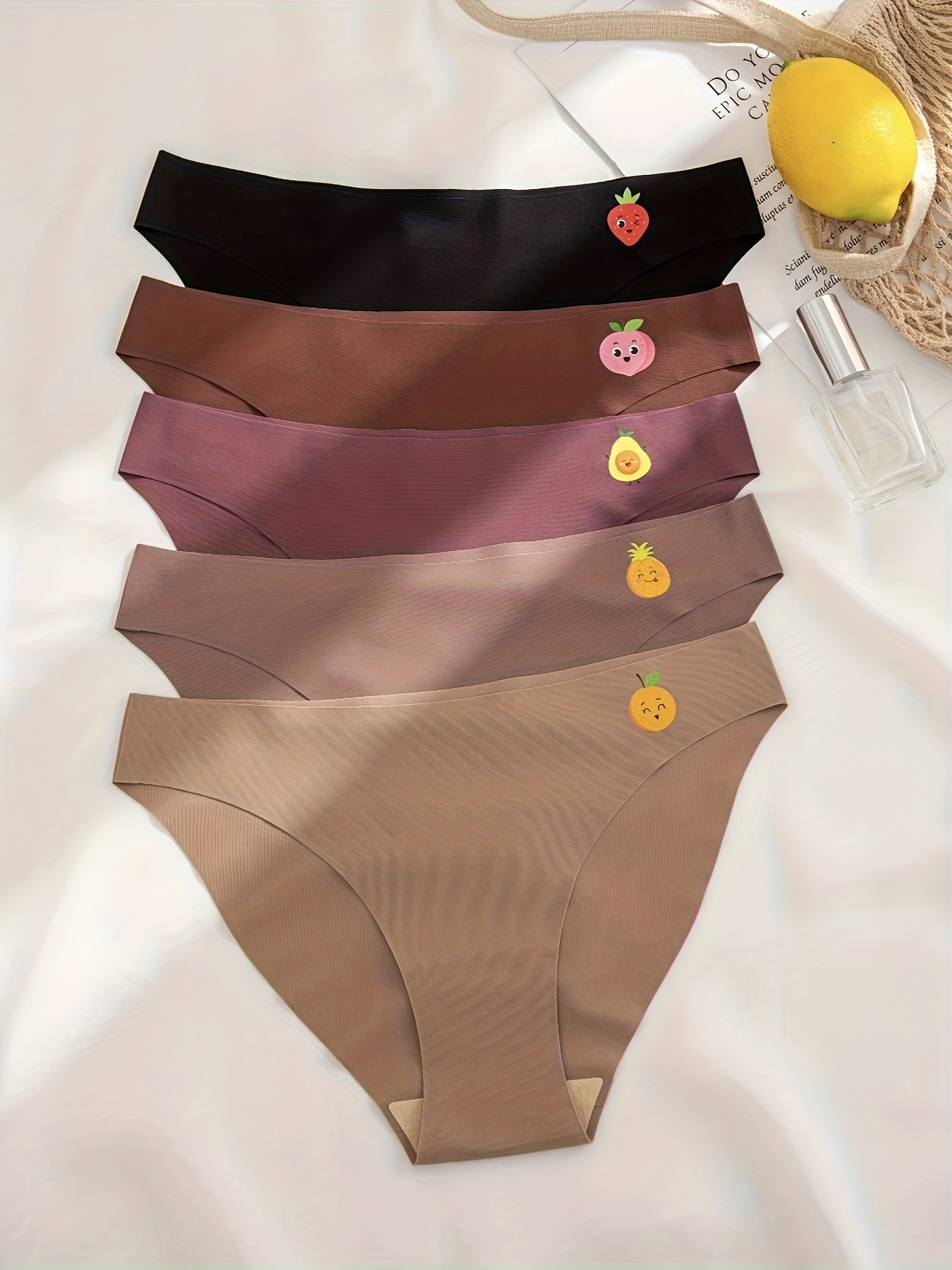 Cartoon Fruit Pattern Bikini Panties Comfy Breathable - Temu