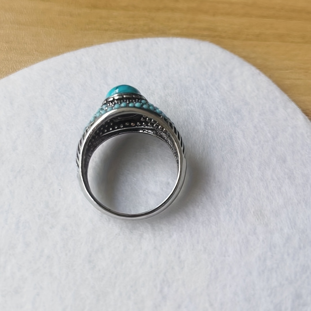 Chunky Ring Oval Turquoise Retro Punk Style Jewelry