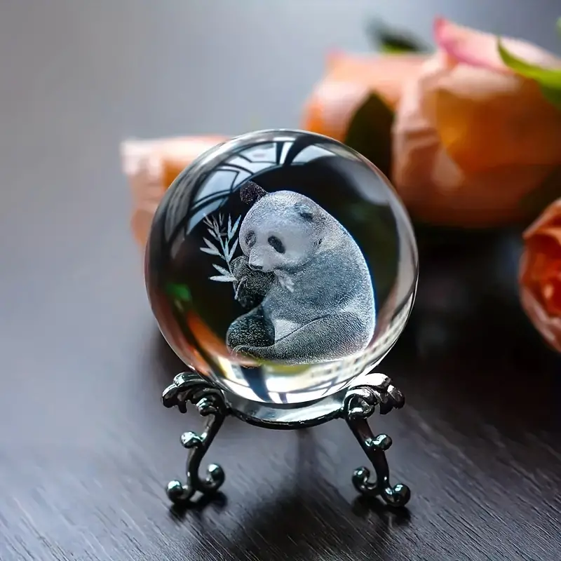 Glass Laser Engraved Panda Ball Stand Crystal Cute Panda - Temu