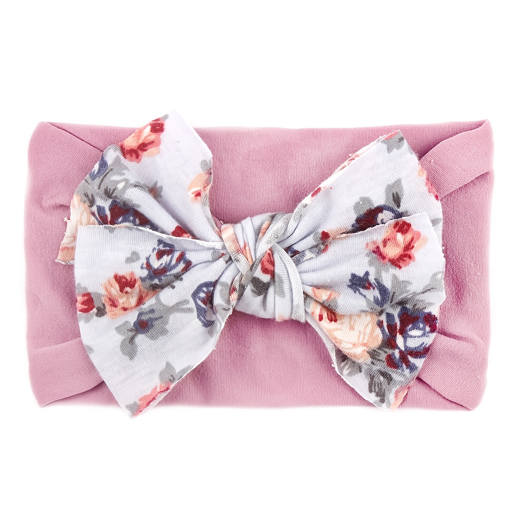 1pc Baby Girls Floral Bow Decor Nylon Headbands Head Wraps Elastics Hairbands Hair Accessories For Newborn Infant Toddlers Gift