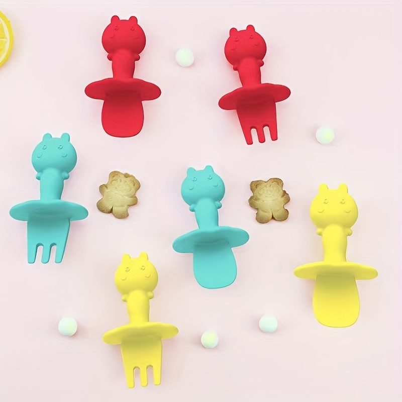 Baby Fork and Spoon Set, Eco-Friendly Silicone Rabbit Toddler Feeding Utensils