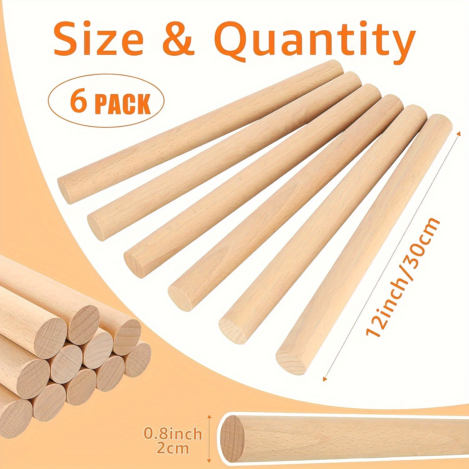 Wood Sticks Wooden Dowel Rods - 1/2 Inch x 12 Inch Unfinished