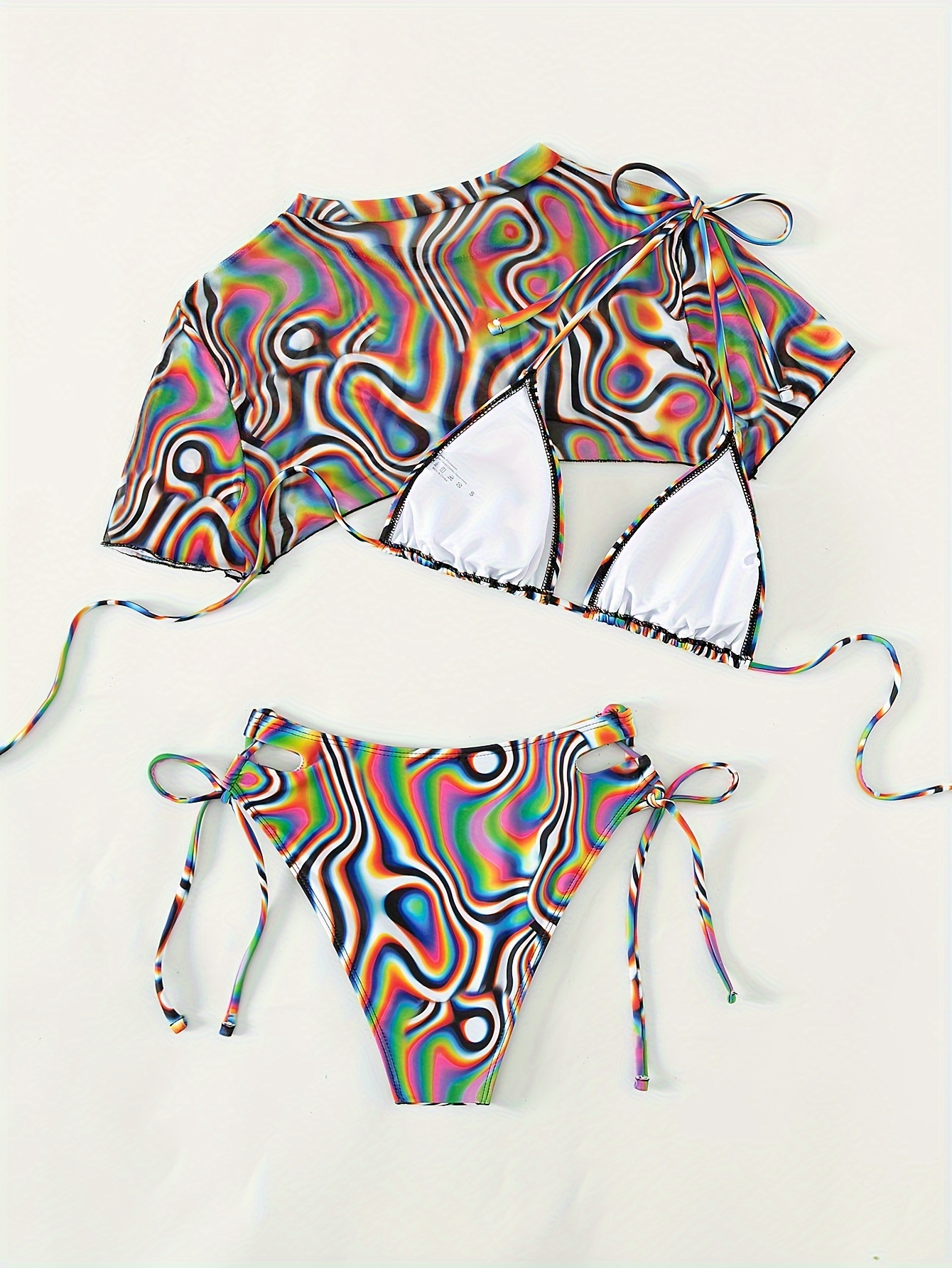 Swirl Print Holographic Stretchy Swimsuits Triangle Halter - Temu