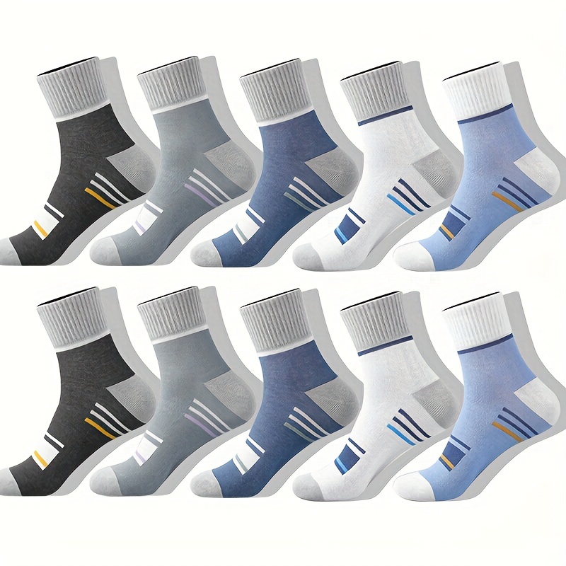 

5/10 Pairs Of Men's Trendy Color Block Crew Socks, Breathable Comfy Casual Unisex Socks For Men's Outdoor Wearing All Seasons Wearing