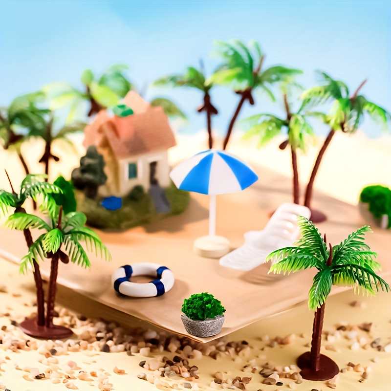 

10pcs/set Simulation Mini Coconut Trees Outdoor Sand Table Coconut Tree Props Special Plastic Model Micro Landscape Decoration