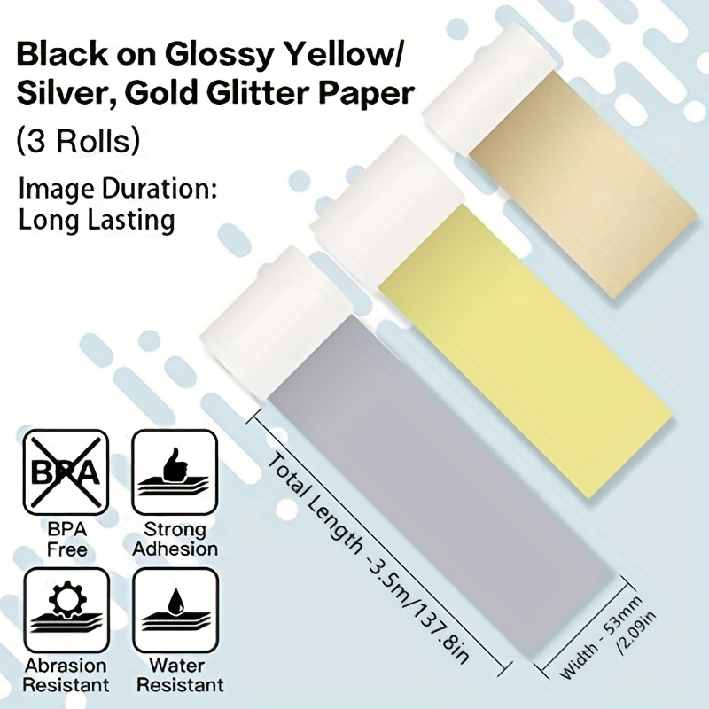 Phomemo Papier thermique non adhésif Impression noire sur papier jaune bleu  rose pour imprimante Phomemo M02 M02S M02 Pro, 2.08 