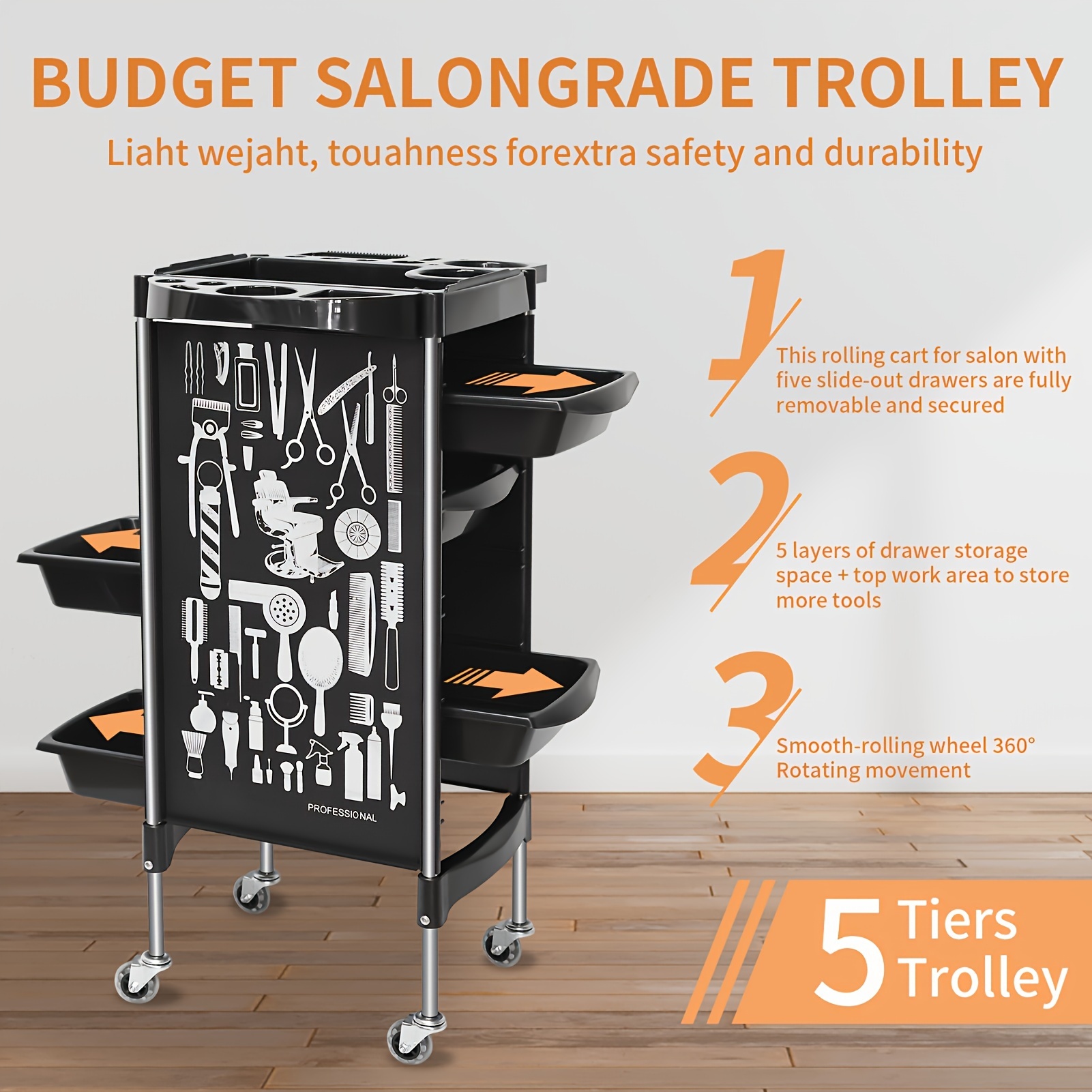 5 Trays Multi‑Functional Hair Salon Trolley Hairdressing Tool Storage –  BABACLICK