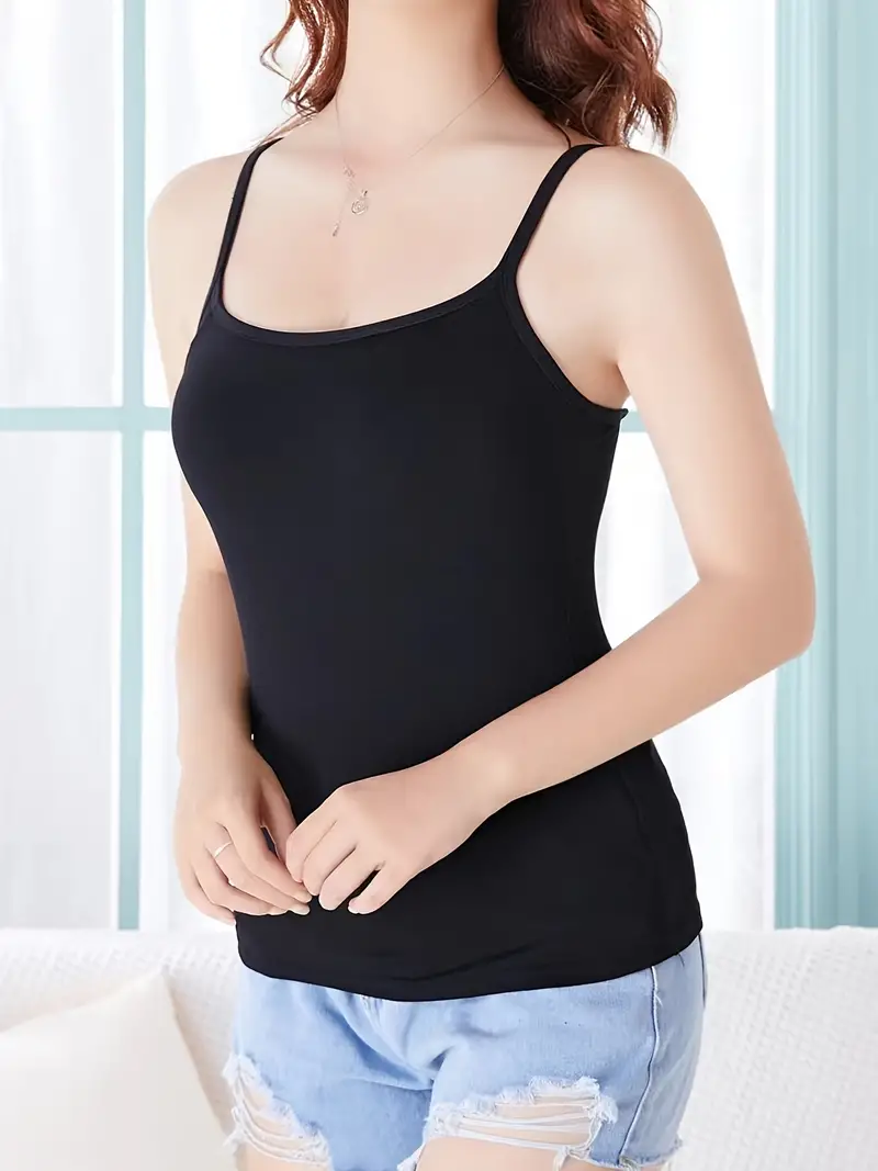 Scoop Neck Padded Cami Top Casual Comfy Home Tank Tops - Temu