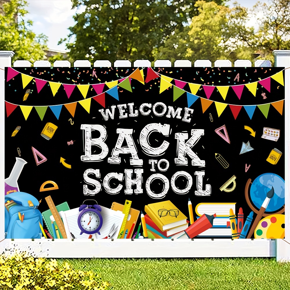 AWERT 5x3ft School Season Backdrop Welcome Back to School Chalk Board Stationery Background for Photography Kids First Day of School Classroom Offi - 4