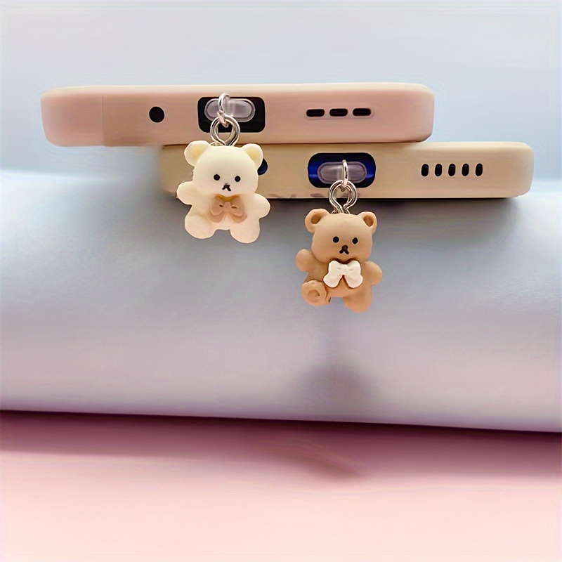 

1pcs Coffee-colored Bean Bear/phone Charging Port Dust Plug/decoration Pendant/applicable For Iphone/type-c/android Plug