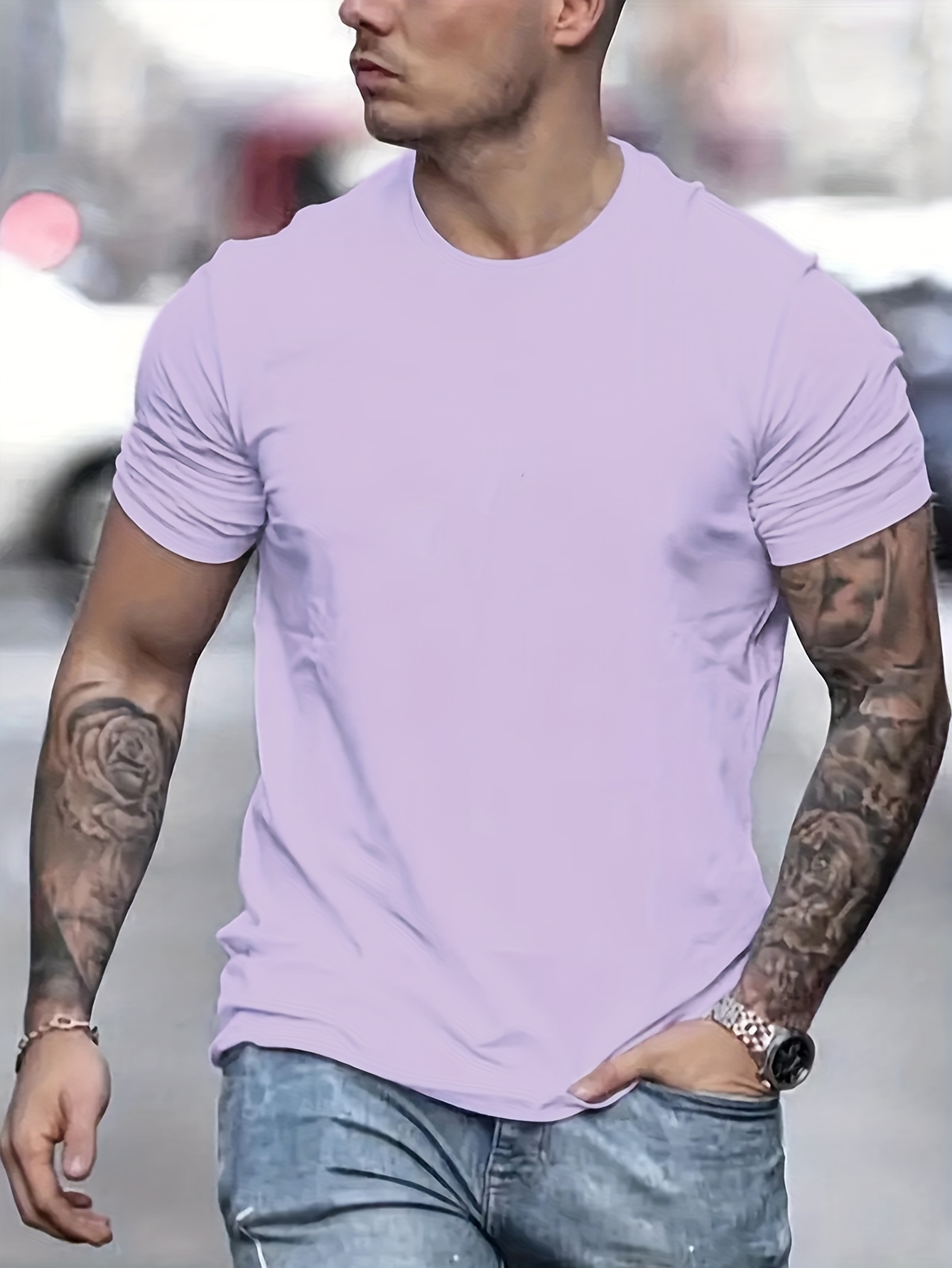 Round-neck T-shirt - Light purple - Men