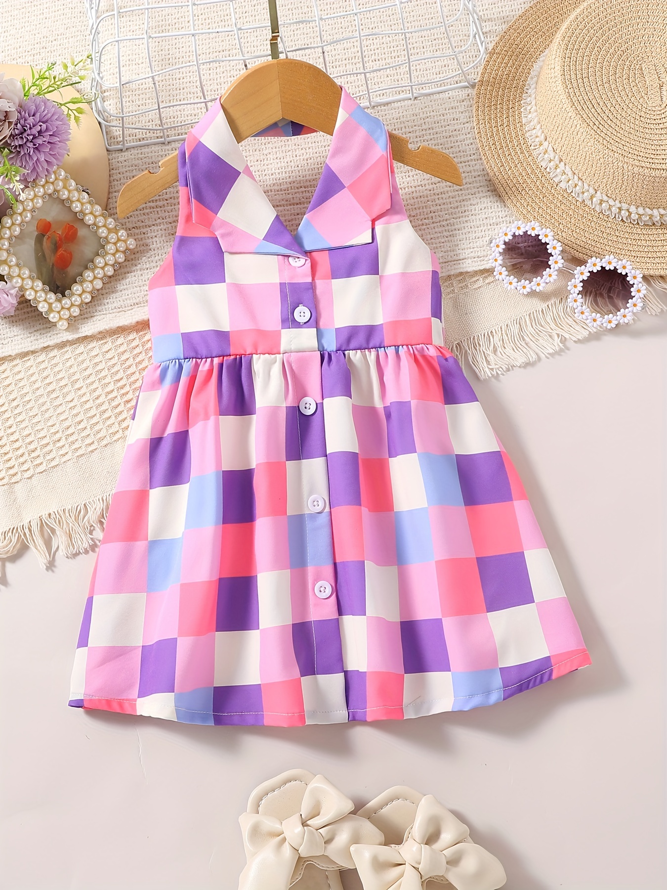 skpabo Toddler Baby Girl Summer Dress Sleeveless Plaid Print