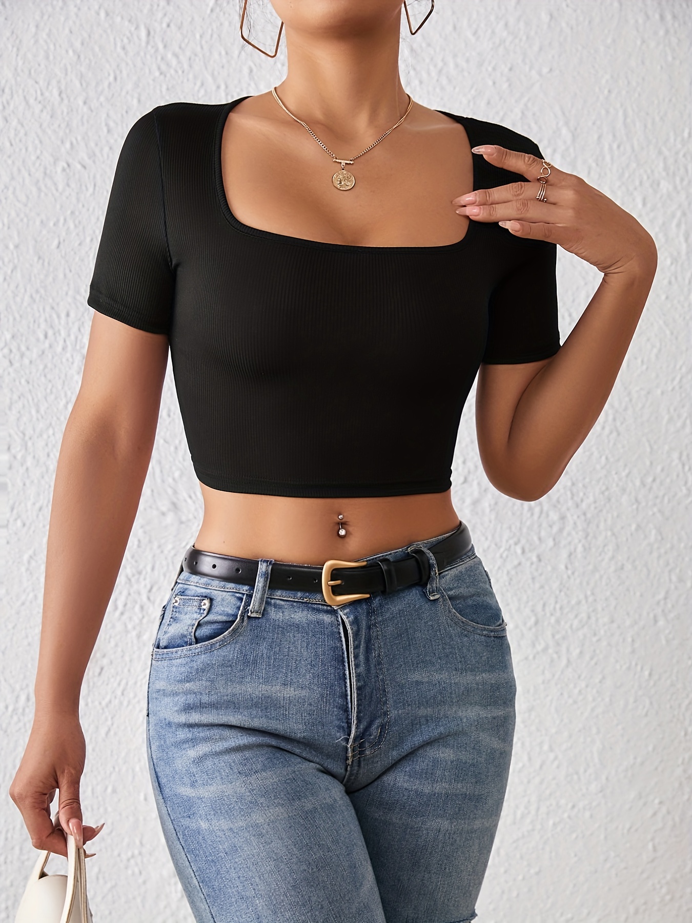 Square Neck Tops for Women Y2k Tops Crop Tops for Women Sexy Y2k Clothes  Square Neck Long Sleeve Top (Black,S,Small) at  Women's Clothing store