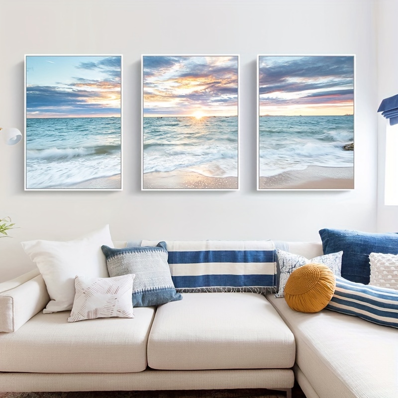 Lienzo grande para pared, decoración de playa, olas de cielo azul, paisaje  marino, mar. Impresiones en lienzo para sala de estar, dormitorio, baño