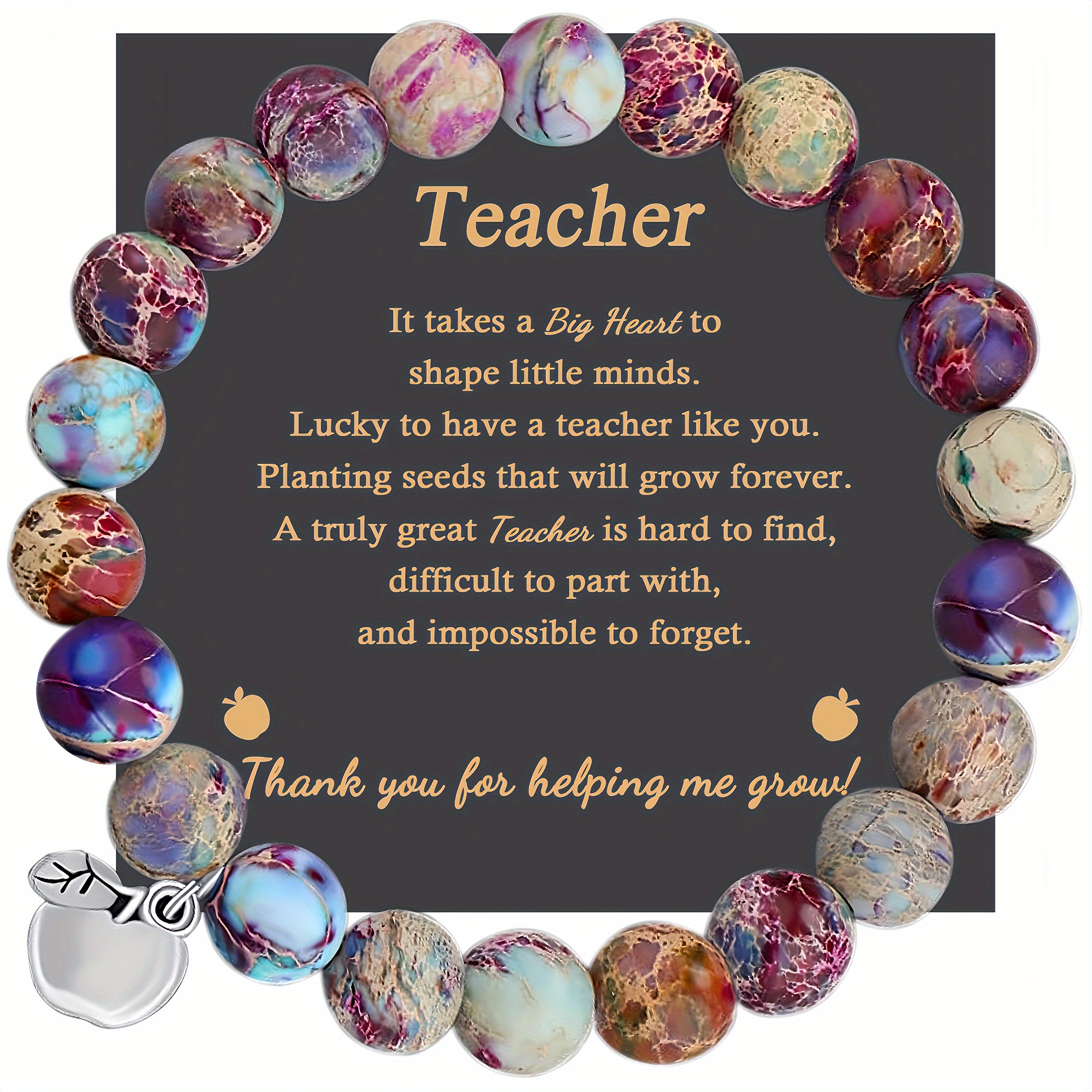 Jewelry & Card Teacher Appreciation Gifts for Women Men Natural Stone Apple  Bracelet Thank You Teacher Gifts Bulk