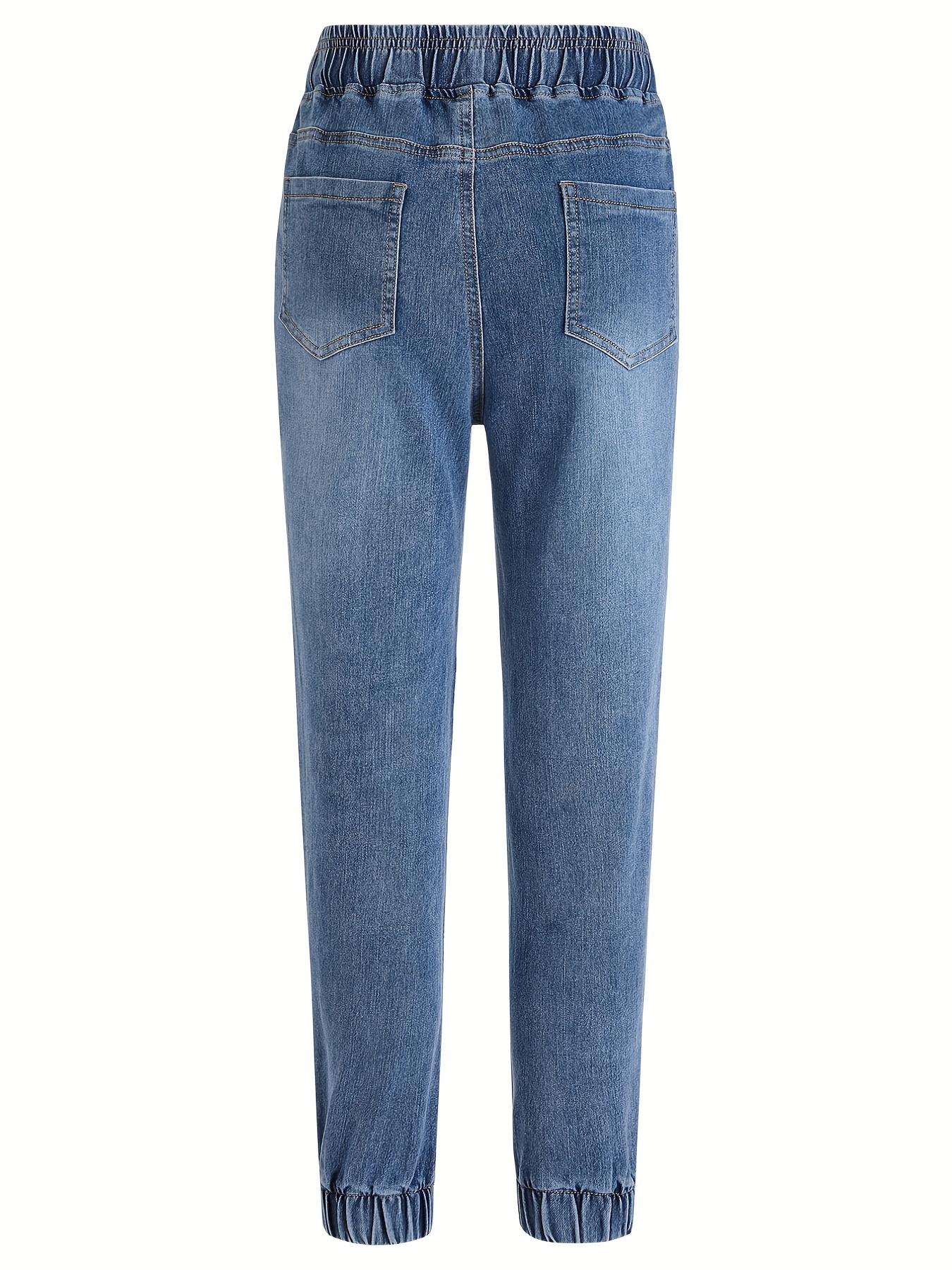 Blue Drawstring Waist Jogger Pants * Stretch Slant Pockets Casual Denim  Pants, Women's Denim Jeans & Clothing