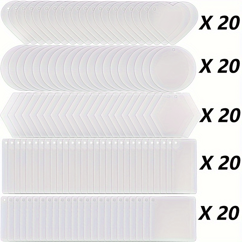 100pcs Sublimation Acrylic Keychain Blanks Acrylic Transparent Keychain Pendants Includes Circle Rectangle And Hexagon Shaped Keychain Blanks For Crafts Projects