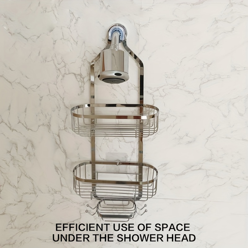 1pc Shower Caddy Over Shower Head, Large Hanging Shower Caddy With 12 Hooks  For Razor Sponge, Over The Shower Head Storage Rack With Soap Basket, Hang