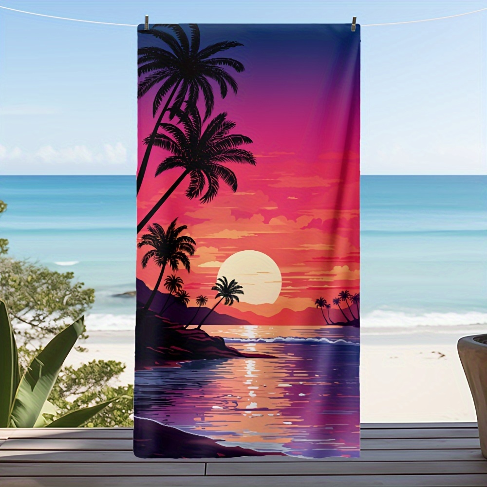 

1pc Coconut Trees Pattern Beach Towel, Soft Comfortable Beach Towel, Microfiber Lightweight Beach Blanket, For Travel Gym Yoga Sports Swimming Vacation, Beach Essentials