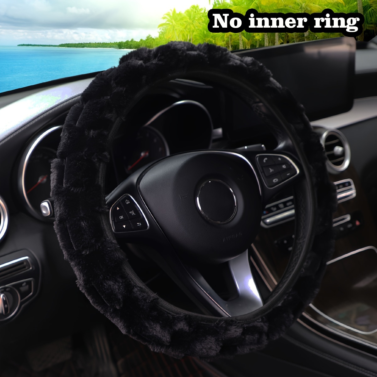 

1pc Winter Plush Comfortable Delicate Warm Three-dimensional Artificial Rabbit Hair No Inner Ring Car Steering Wheel Cover Fits 14.1-15inch