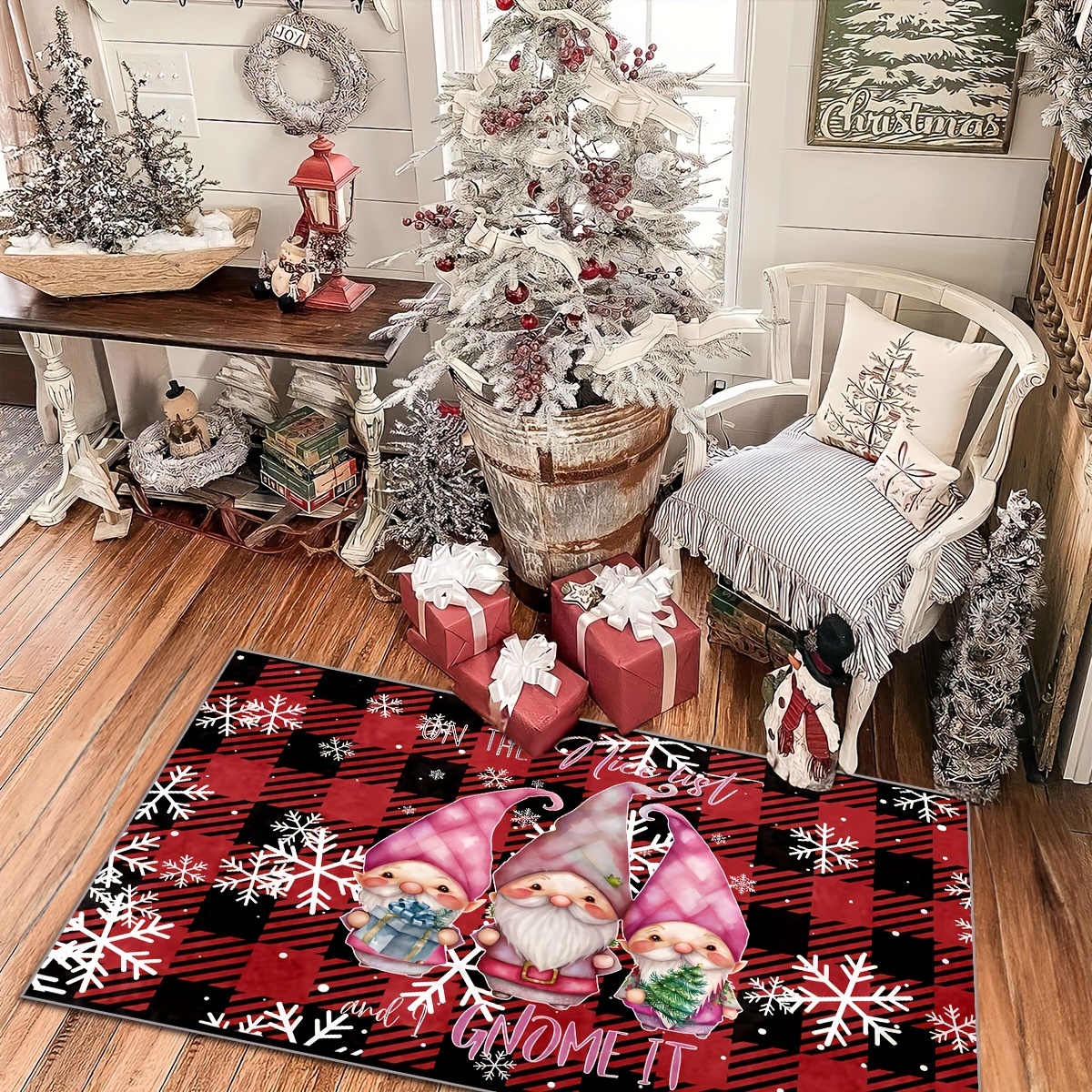  Indoor Doormat Front Door Mats,Christmas Dwarf Red