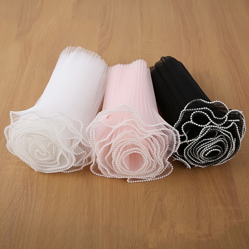 

1pc 4 Meters Long Valentine's Day Pleated Wavy Bouquet Wrapping Flower Wrapping Mesh, See-through Flower Packaging Material, Faux Pearl Edge Cuttable Wavy Yarn Decoration Florist Supplies