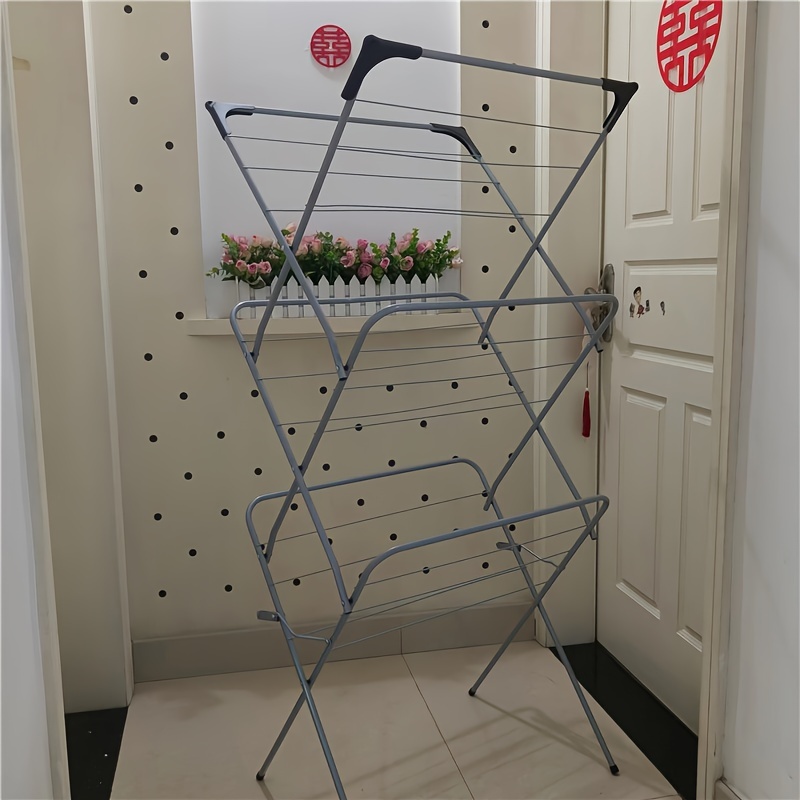 Multifunctional Floor Folding Towel Drying Rack Transportable Laundry Stand  Drying Rack 2 Tier Tripod Clothes Hanger
