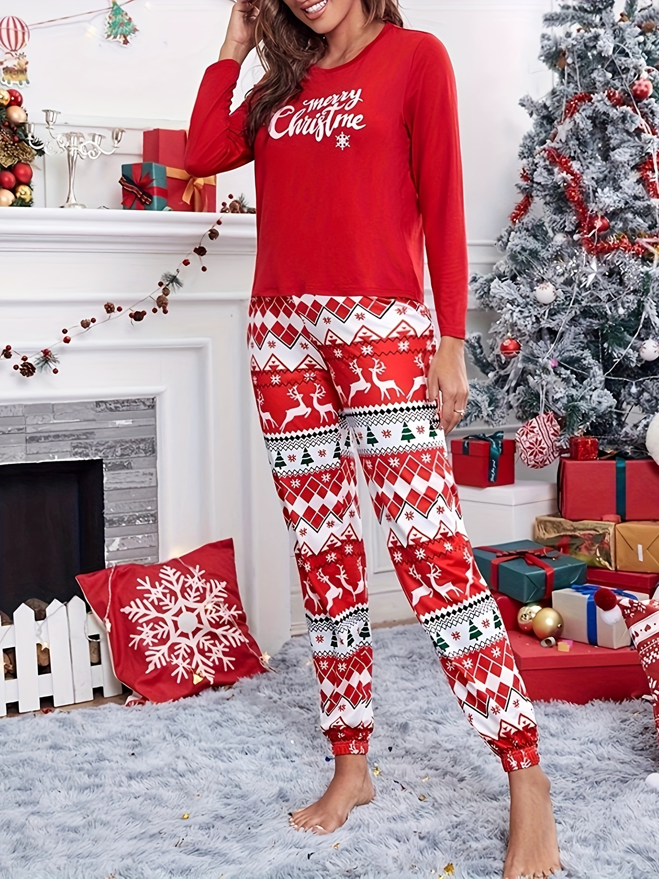 Christmas Pattern Print Lounge Set Women's Loungewear & Sleepwear