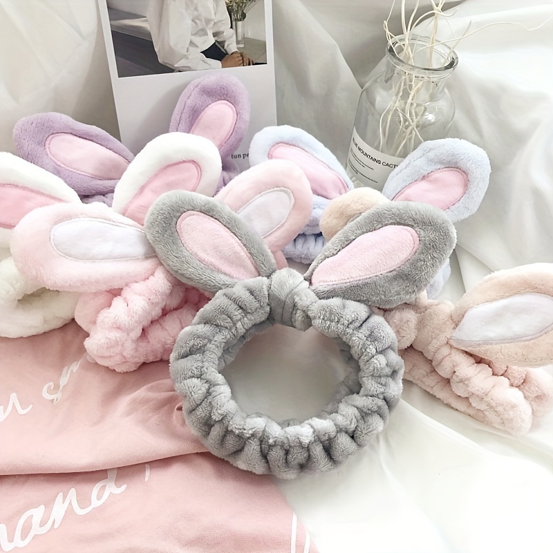 Rabbit Face Wash Bunny Ears Elastic Head Band Soft Cloth Hair Accessory  Cute Kawaii Cat Aesthetic Hair Band Ties Spa Headband 