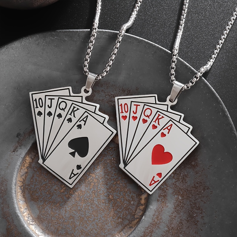 1pc Men's Stainless Steel Spades A & Hearts A Poker Keychain
