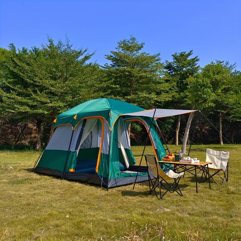 アウトドアマルチパーソンキャンプテント、厚手の防水2つの部屋1つのリビングルームポータブルファミリーキャンプ、中庭テント、オーニングセット