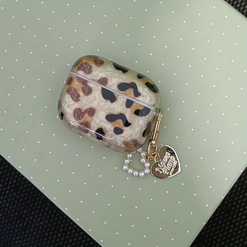 TEMU Funda De Auriculares Con Estampado De Leopardo Elegante Con Cadena Colgante, ¡perfecta Para Airpod1/2!