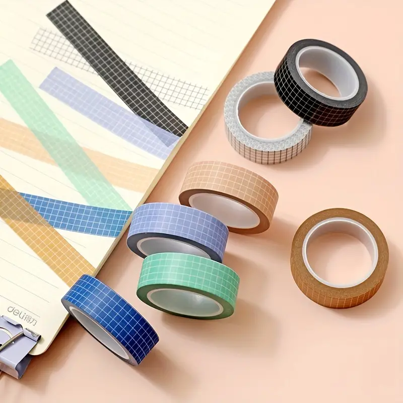Grid Washi Tape Set Wide Length Decorative Colored Masking - Temu