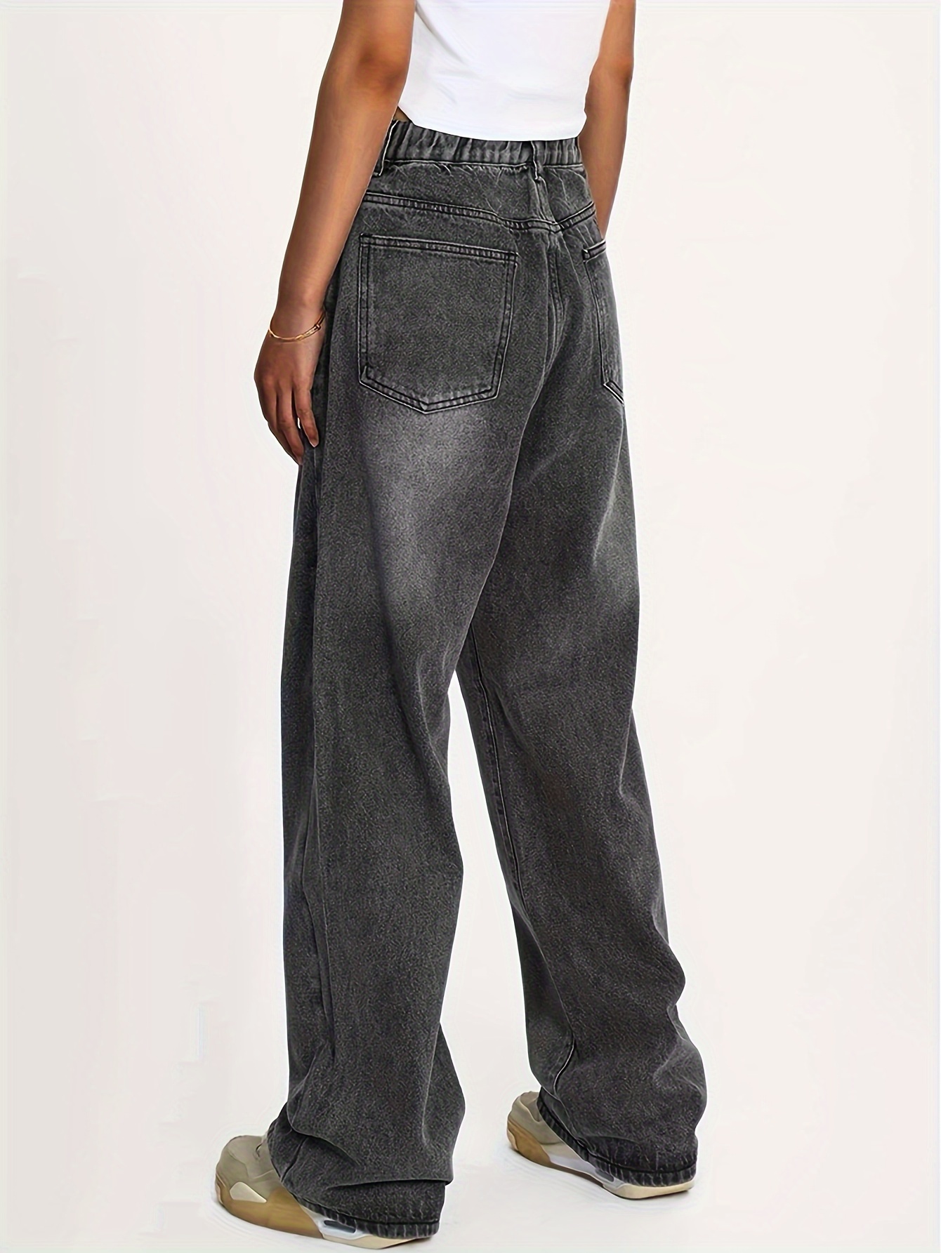 Star Pattern Niche Straight Jeans Loose Fit Slant Pockets - Temu