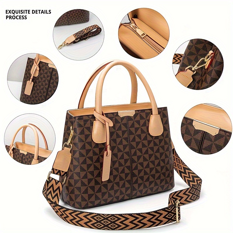 Classic Geometric Print Handbag, Fashion Large Capacity Crossbody Shell Bag,  Women's Elegant Office & Work Purse - Temu