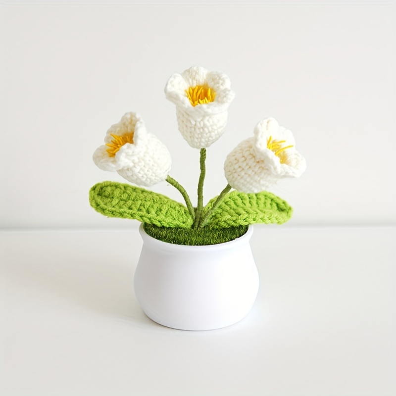 1 Stück Künstliche Handgefertigte Maiglöckchen-Blumen Mit Vase, Künstliche  Gestrickte Wollblumen-Tallilie, Simulierte Gehäkelte Topfpflanze, Für Hochz