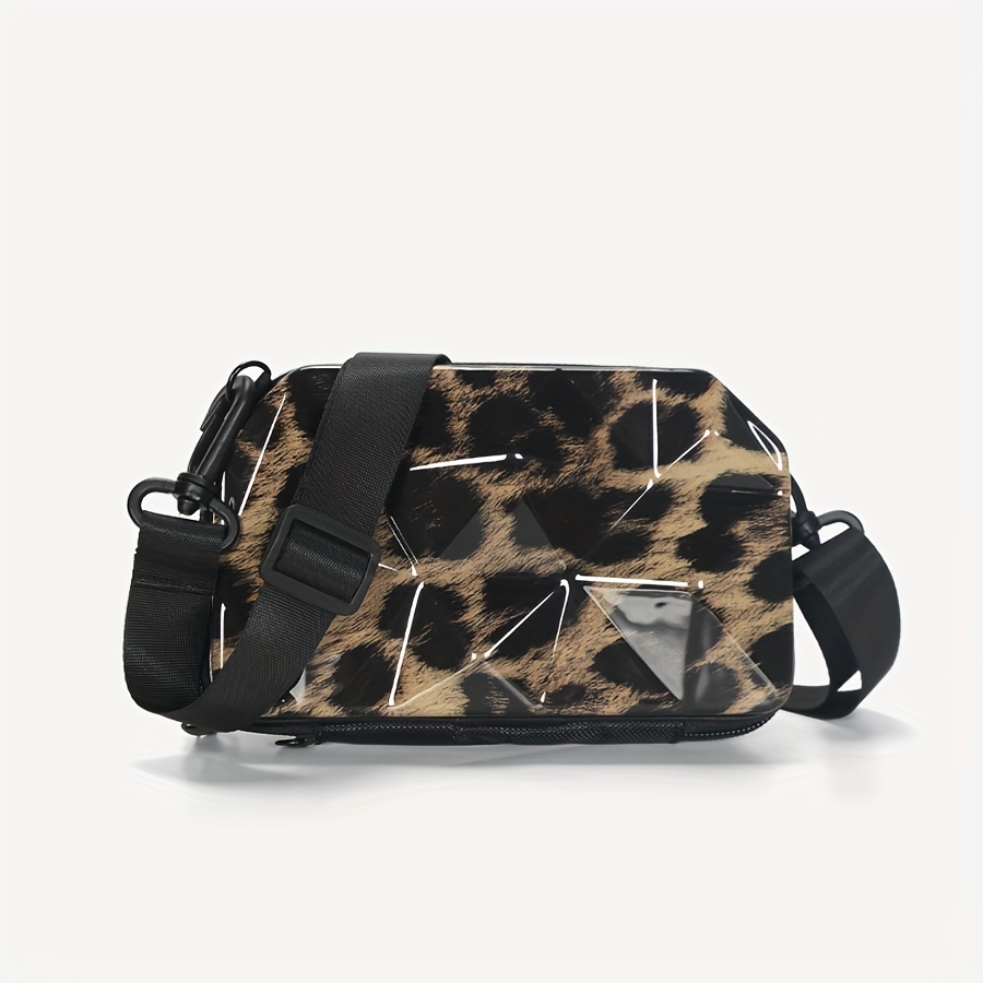 Trendy Suitcase Shaped Box Bag, Leopard Pattern Crossbody Bag, Mini Square  Purse With Zipper - Temu