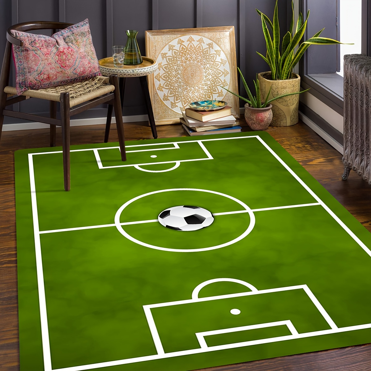 Alfombra con estampado de campo de fútbol, alfombra antideslizante, alfombra  de suelo de campo de fútbol y alfombra de juego decorativa, fútbol verde,  alfombra de fútbol para habitación de niños 