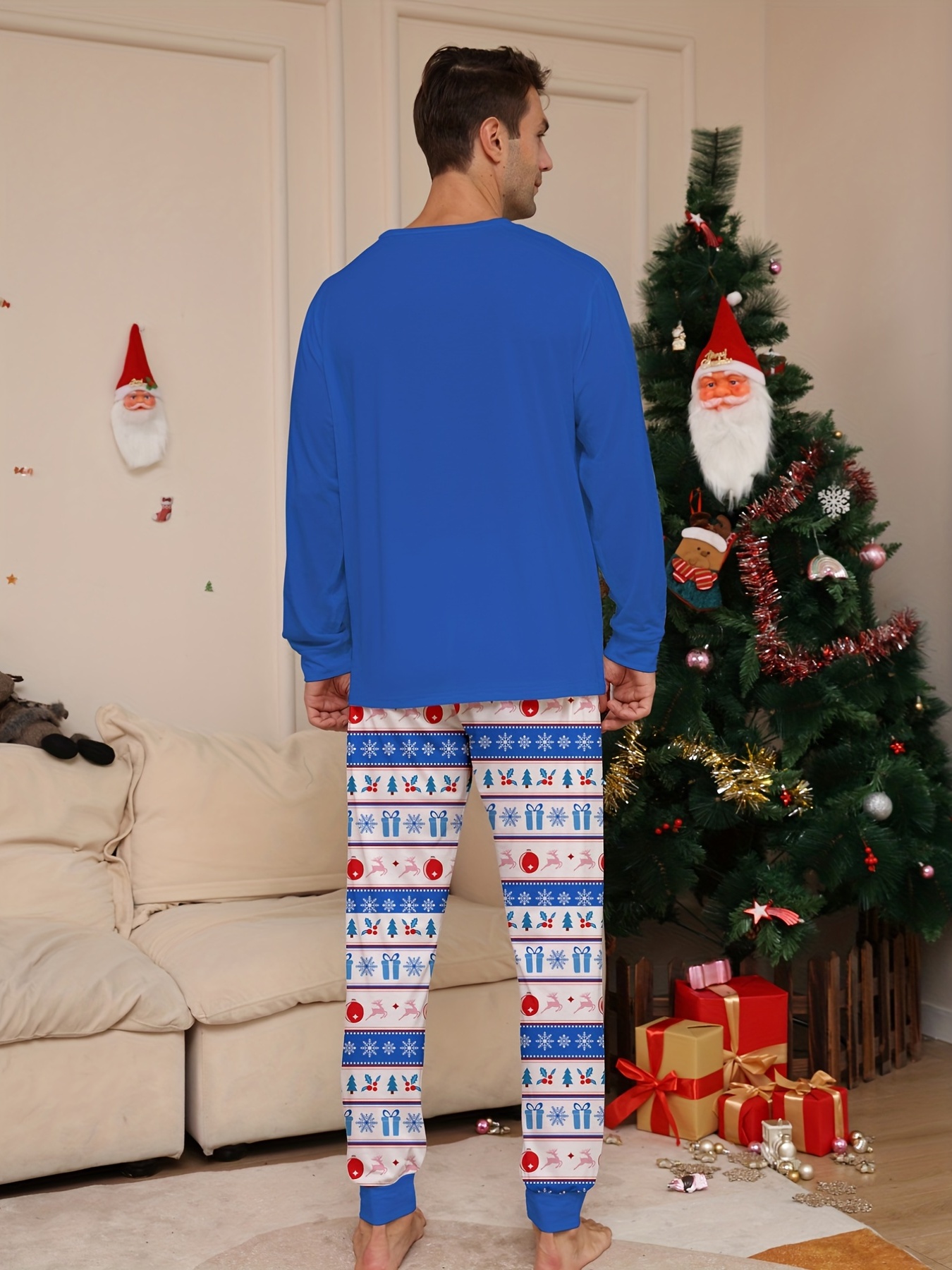 Lisingtool pajamas Men Dad Christmas Letter Print Long Sleeve Tops